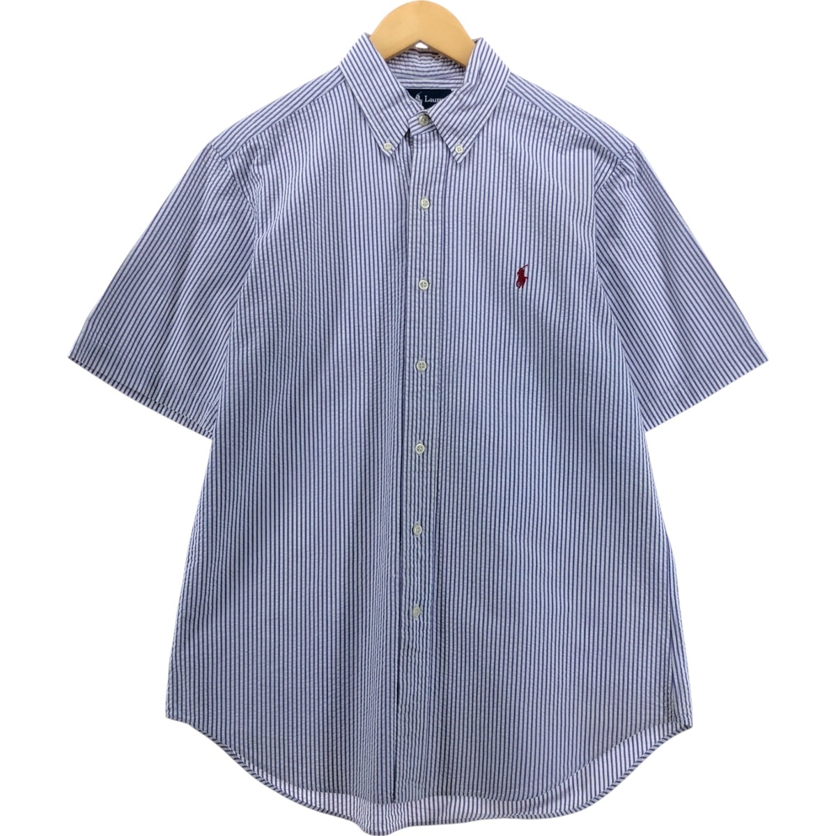古着 ラルフローレン Ralph Lauren CLASSIC FIT クラシックフィット シアサッカー 半袖 ボタンダウン ストライプシャツ メンズM相当/eaa546814