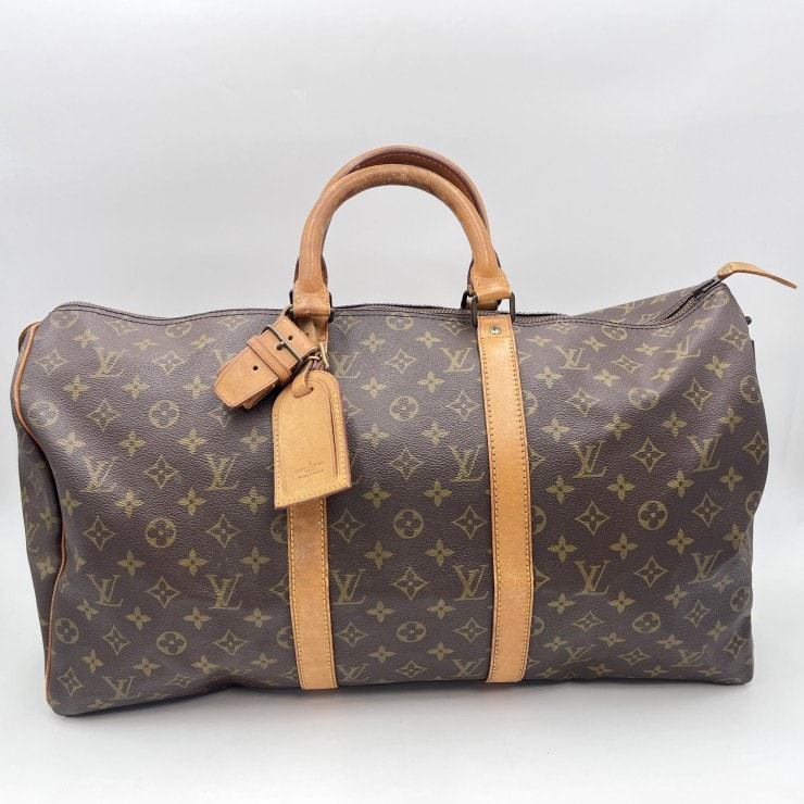 LOUIS VUITTON(ルイヴィトン)キーポル50 ヴィンテージ ボストンバッグ モノグラム ブラウン PVC レザー ハンドバッグ 旅行鞄 南京錠付 【中古】