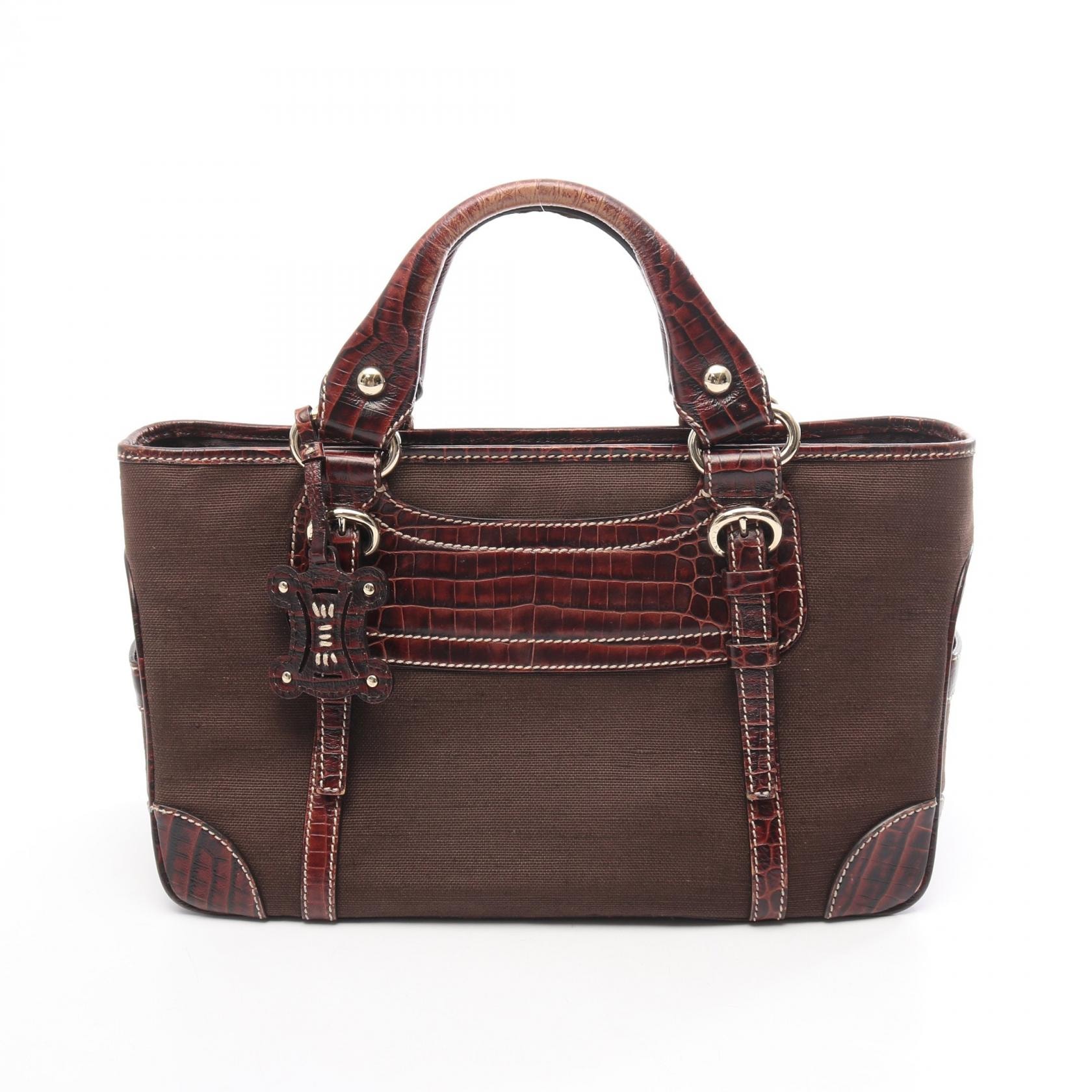 セリーヌ CELINE ブギーバッグ 型押し ハンドバッグ バッグ キャンバス レザー レディース ブラウン系 【中古】