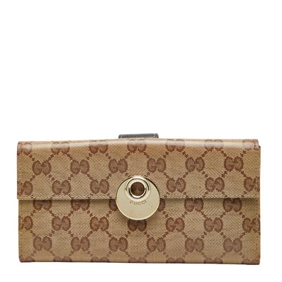グッチ GGクリスタル 長財布 231835 ベージュ ブラウン PVC レザー レディース GUCCI 【中古】
