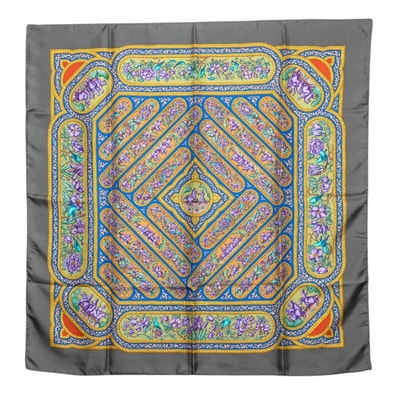 エルメス カレ90 QALAMDAN カラムダン スカーフ グレー マルチカラー シルク レディース HERMES 【中古】