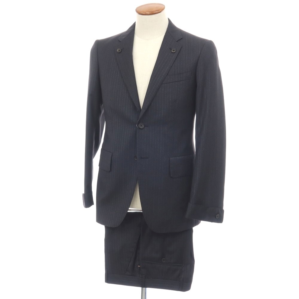 【中古】ポールスミスコレクション PAUL SMITH COLLECTION ウール ストライプ 2つボタンスーツ グレーxブラック【サイズM】【メンズ】