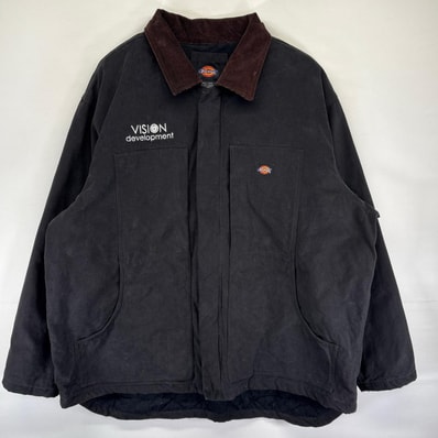 古着 ディッキーズ Dickies ダック ジャケット 中綿 フルジップ ワンポイント ワーク 大きいサイズ 2XL ブラック系 メンズ