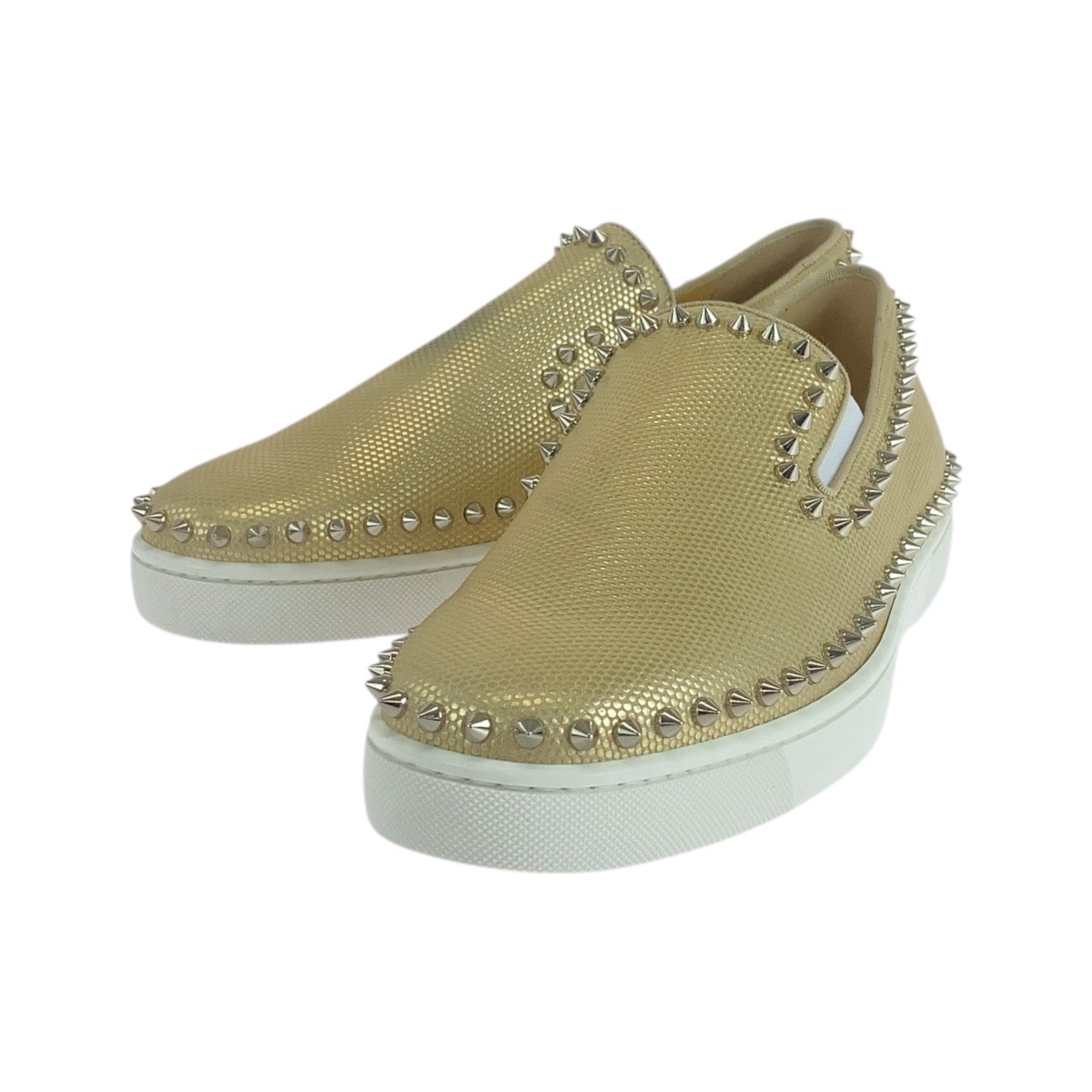 美品 Christian Louboutin クリスチャンルブタン ピックボート サイズ表記41/26cm ゴールド ホワイト レザー スリッポン ローカットスニーカー 504491 【中古】