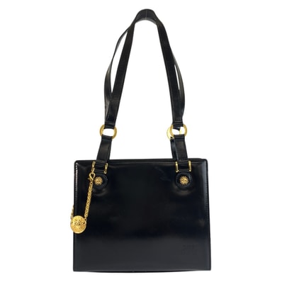 美品 VERSACE ヴェルサーチ サンバースト ブラック 黒 ゴールド金具 エナメル ショルダーバッグ トートバッグ 602267 【中古】