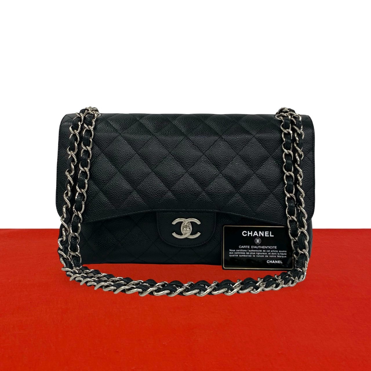 CHANEL シャネル マトラッセ ダブルフラップ キャビアスキン ショルダーバッグ ブラック
 255-2
