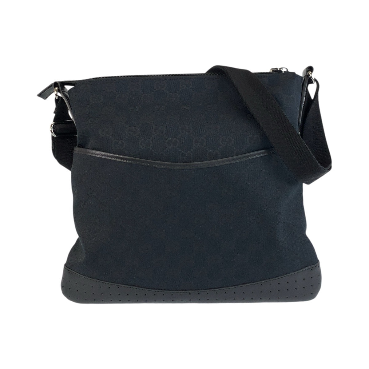 美品 GUCCI グッチ ブラック 黒 シルバー金具 GGキャンバス レザー/ ショルダーバッグ メッセンジャーバッグ 504105 【中古】