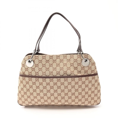 グッチ GUCCI GGキャンパス ショルダーバッグ バッグ レザー キャンパス メンズ レディース ベージュ系 / ブラウン系 121023 【中古】