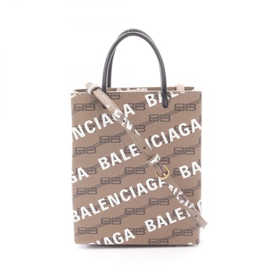 バレンシアガ BALENCIAGA BBモノグラム ハンドバッグ バッグ PVCコーティングキャンバス レザー レディース グレー系 / ホワイト系 / ブラック系 【中古】