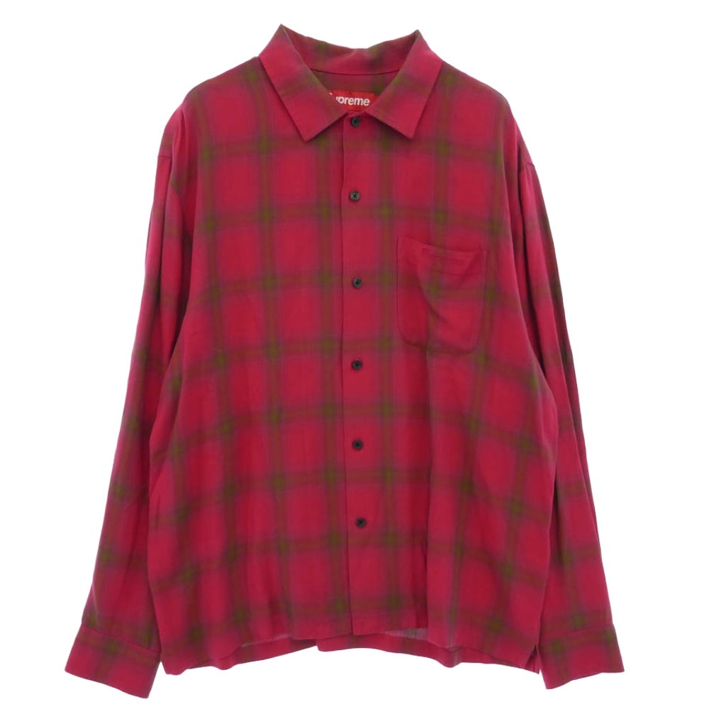 Supreme シュプリーム 26SS Shadow Plaid Rayon Shirt シャドー プレイド レーヨン オープンカラー チェック 長袖 シャツ ピンク系 M【中古】