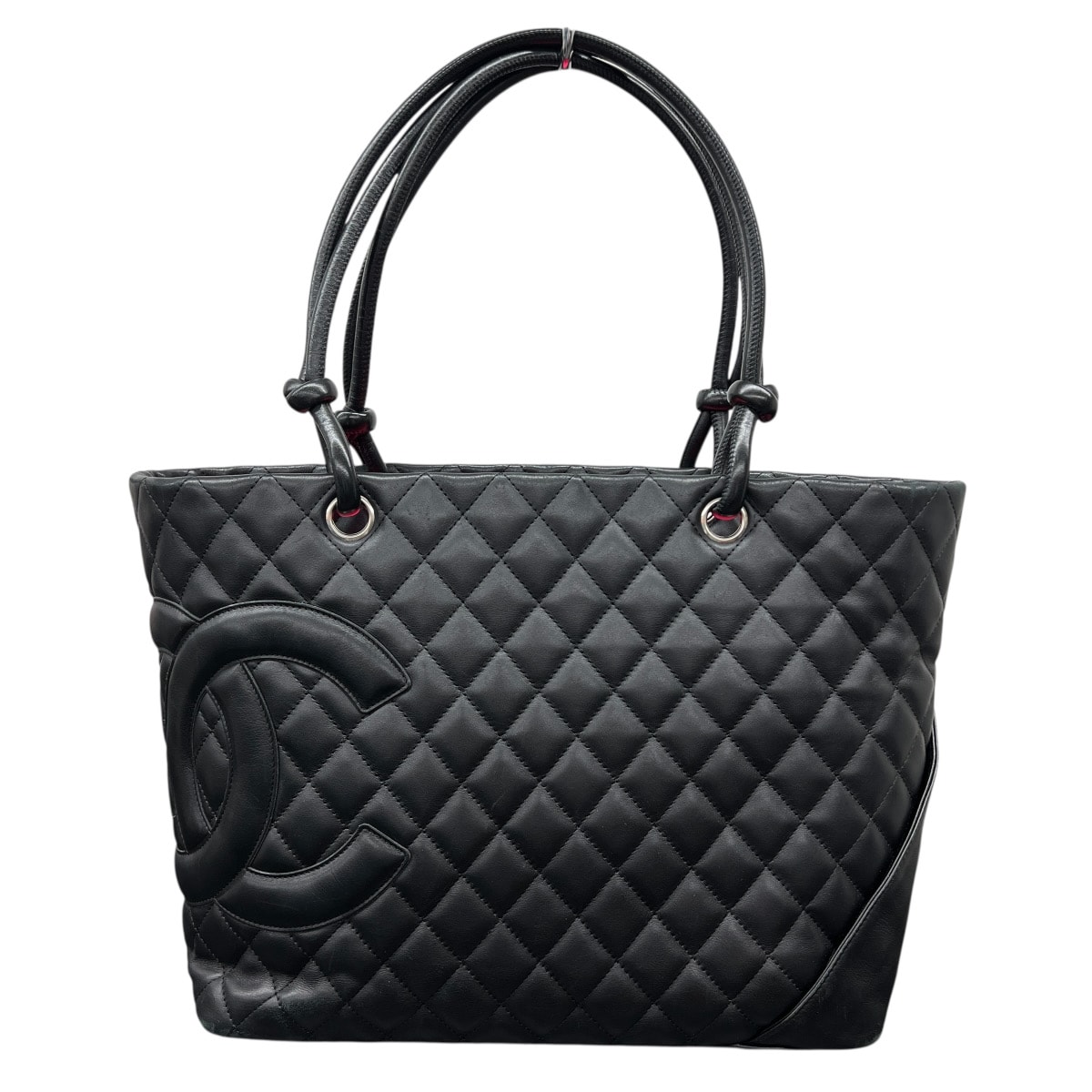 CHANEL 美品 シャネル カンボンライン ラージ トートバッグ A25169 9番台シリアル ラムスキン レザー オールブラック シルバー金具 ショルダーバッグ ココマーク ヴィンテージ アンティーク レディース ABランク 鑑定済 中古 シャネルバッグ