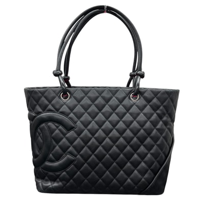 CHANEL 美品 シャネル カンボンライン ラージ トートバッグ A25169 9番台シリアル ラムスキン レザー オールブラック シルバー金具 ショルダーバッグ ココマーク ヴィンテージ アンティーク レディース ABランク 鑑定済 中古 シャネルバッグ