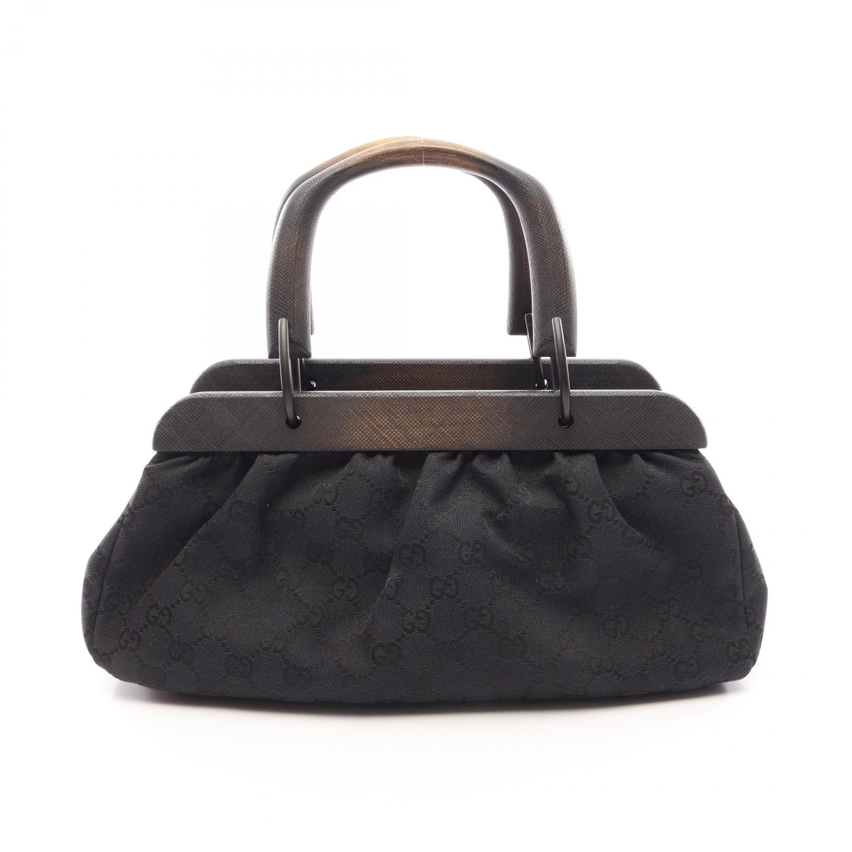 グッチ GUCCI GGキャンバス ハンドバッグ バッグ キャンバス ウッド レディース ブラック系 112683 【中古】