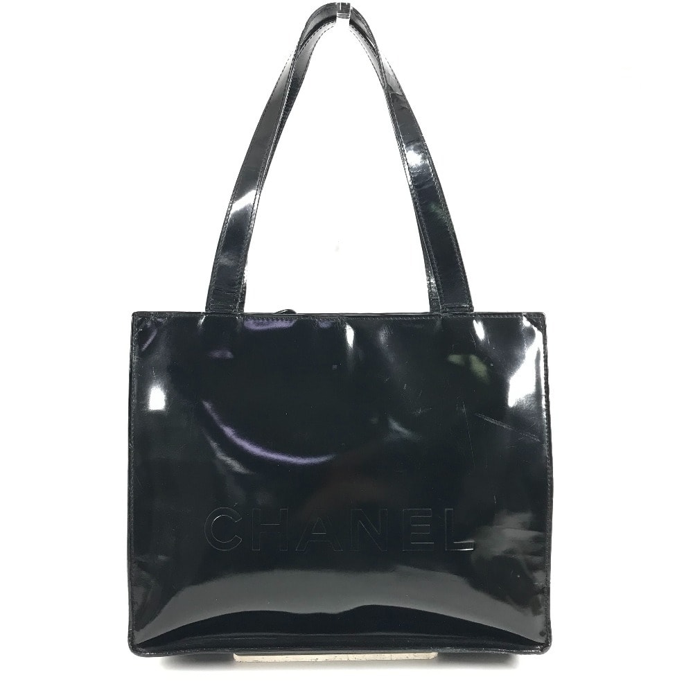 シャネル CHANEL ロゴ ヴィンテージ カバン 肩掛け トートバッグ ショルダーバッグ パテントレザー ブラック