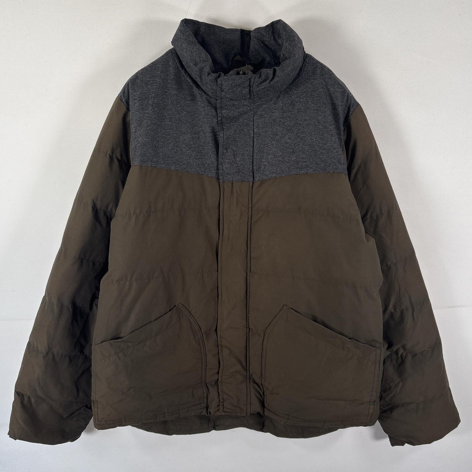 古着 ギャップ GAP ジャケット 中綿 ブルゾン フルジップ パファージャケット ツートンカラー 大きいサイズ XL  カーキ系 メンズ