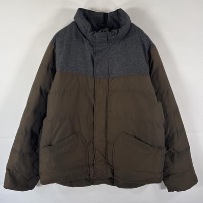 古着 ギャップ GAP ジャケット 中綿 ブルゾン フルジップ パファージャケット ツートンカラー 大きいサイズ XL カーキ系 メンズ