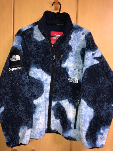 Supreme x The North Face Bleached Denim Print Fleece Jacket "Indigo"