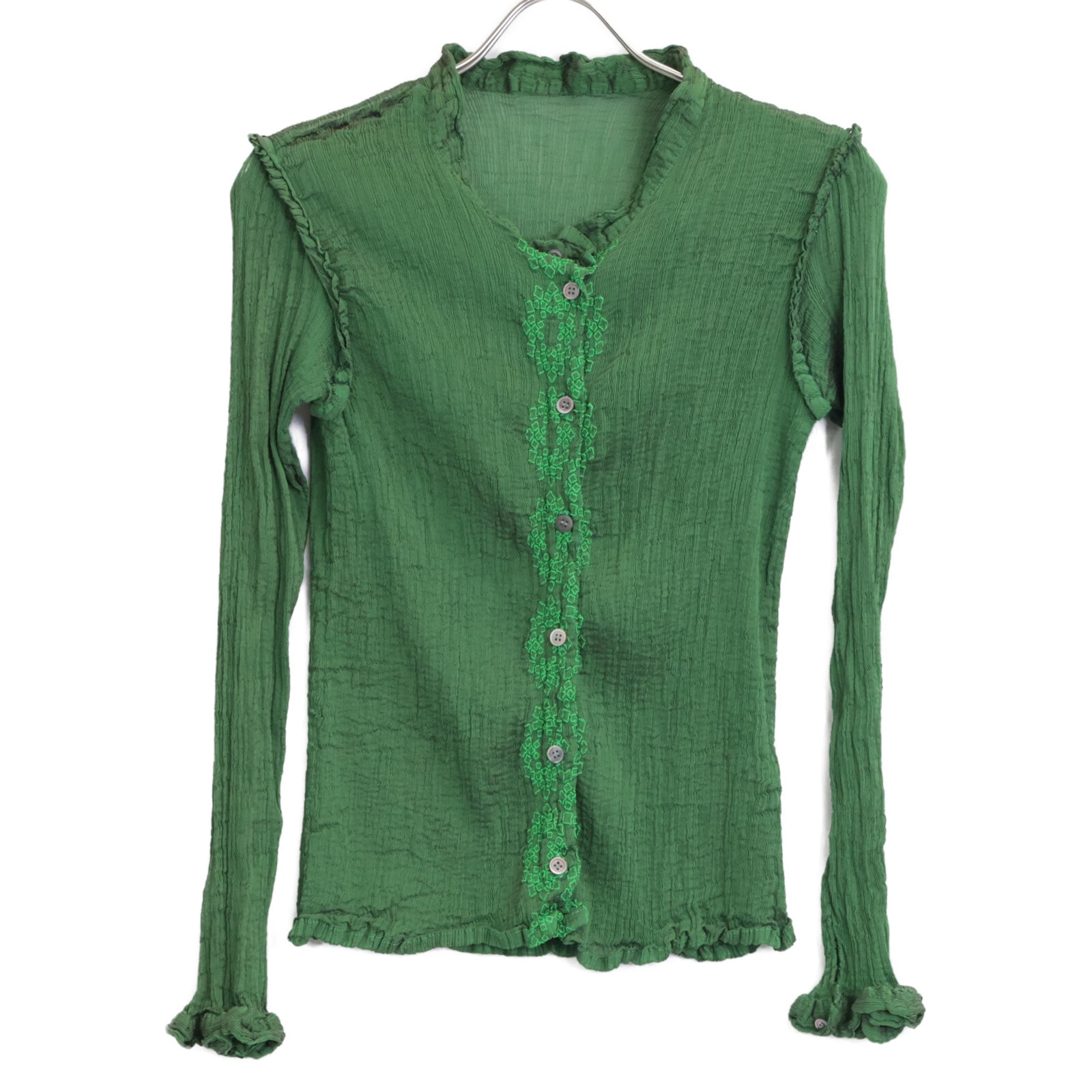 目立った傷や汚れなし】ミーイッセイミヤケ MI93F001 ｸﾞﾘｰﾝ 刺繍ﾃﾞｻﾞｲﾝ