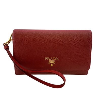 プラダ PRADA 二つ折り財布 サフィアーノレザー コンパクト レッド