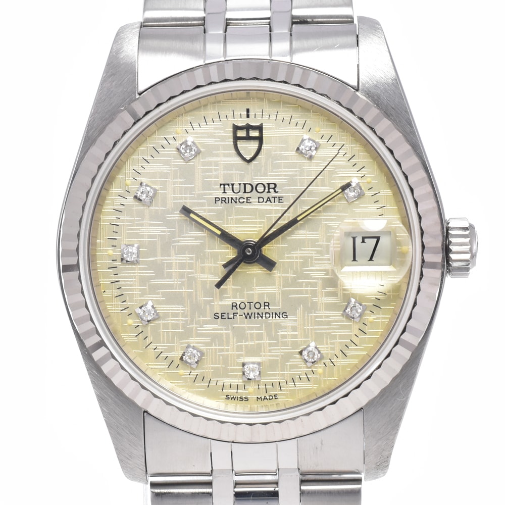チューダー TUDOR 74034 プリンス デイト WG ベゼル 10P ダイヤモンド シルバー 自動巻き メンズ 保証書付き 腕時計 O#148666