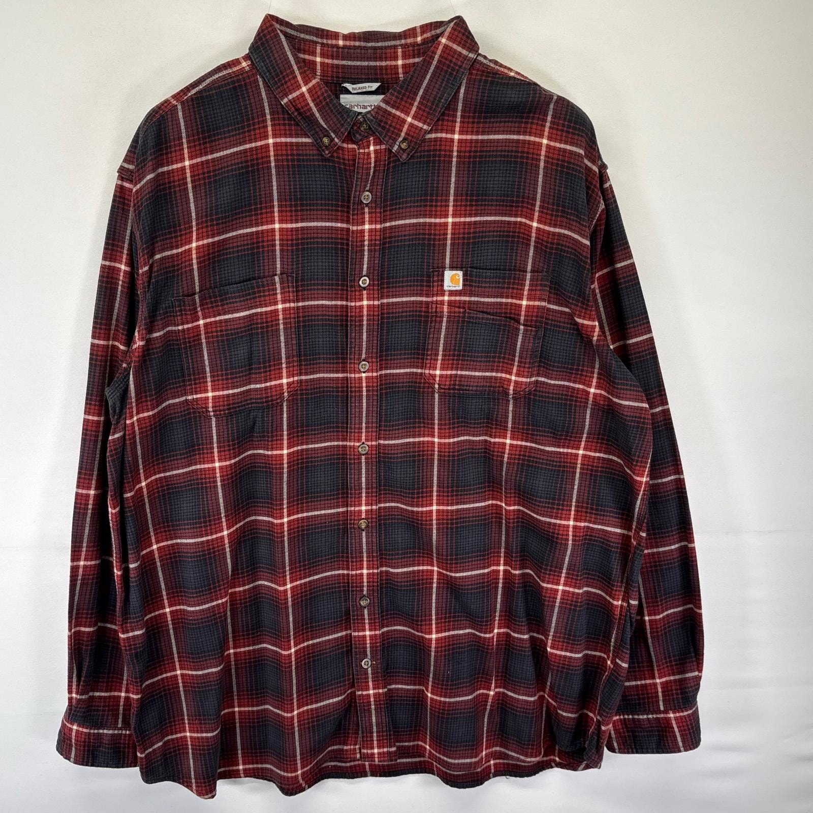 古着 カーハート Carhartt 長袖シャツ ボタンダウン ワンポイント ネルシャツ 大きいサイズ 3XL  レッド系 チェック メンズ