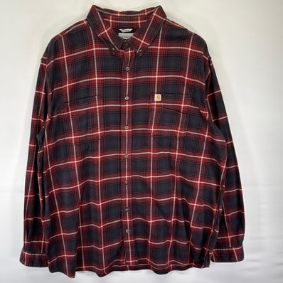 古着 カーハート Carhartt 長袖シャツ ボタンダウン ワンポイント ネルシャツ 大きいサイズ 3XL レッド系 チェック メンズ