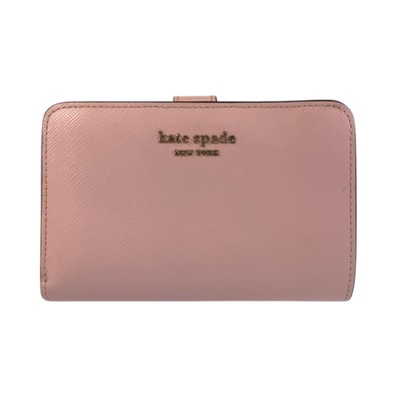 美品 Kate Spade ケイトスペード ピンク ゴールド金具 レザー 折り財布 コンパクトウォレット 600522 【中古】