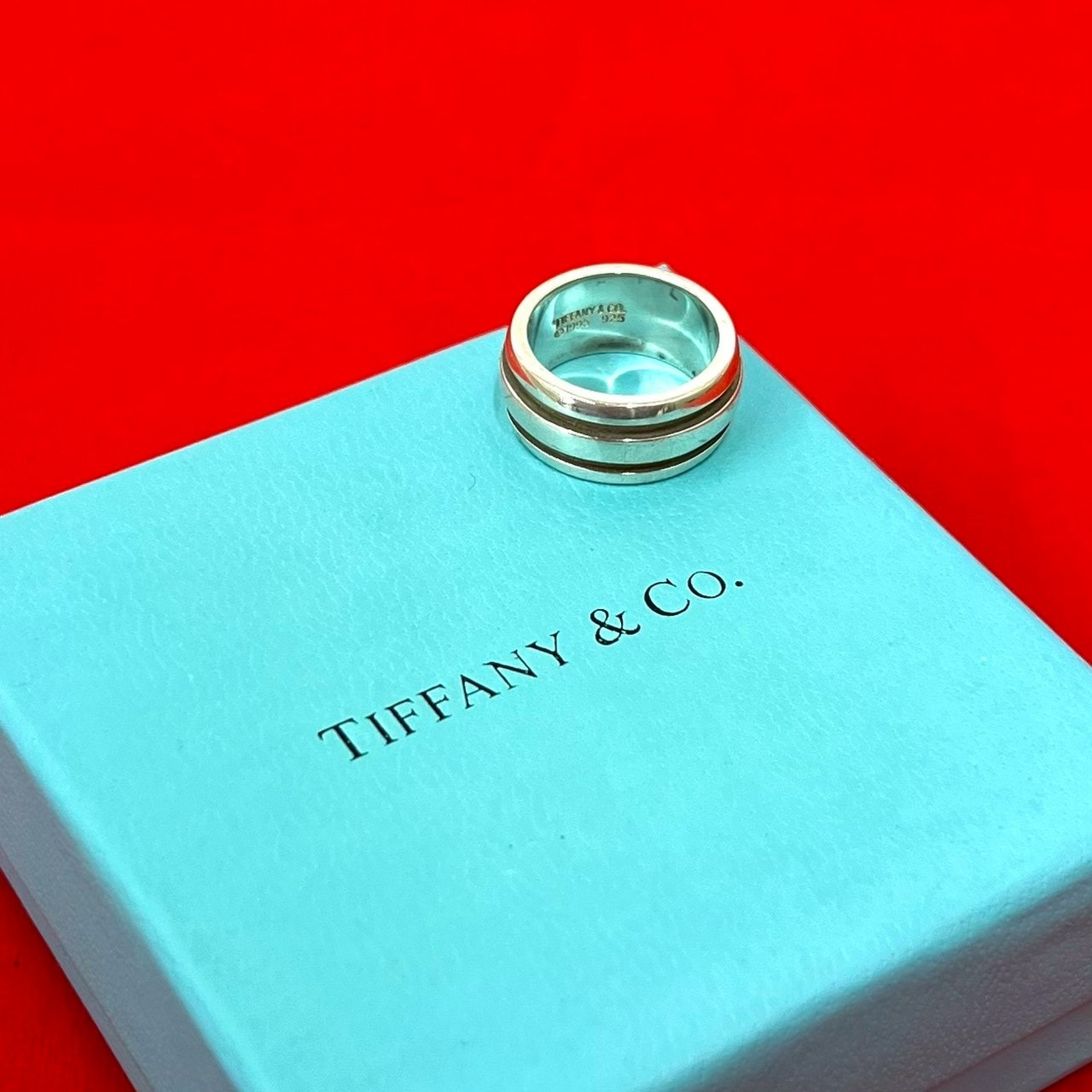 極 美品 TIFFANY&Co. ティファニー グルーブド ダブルラインリング 925