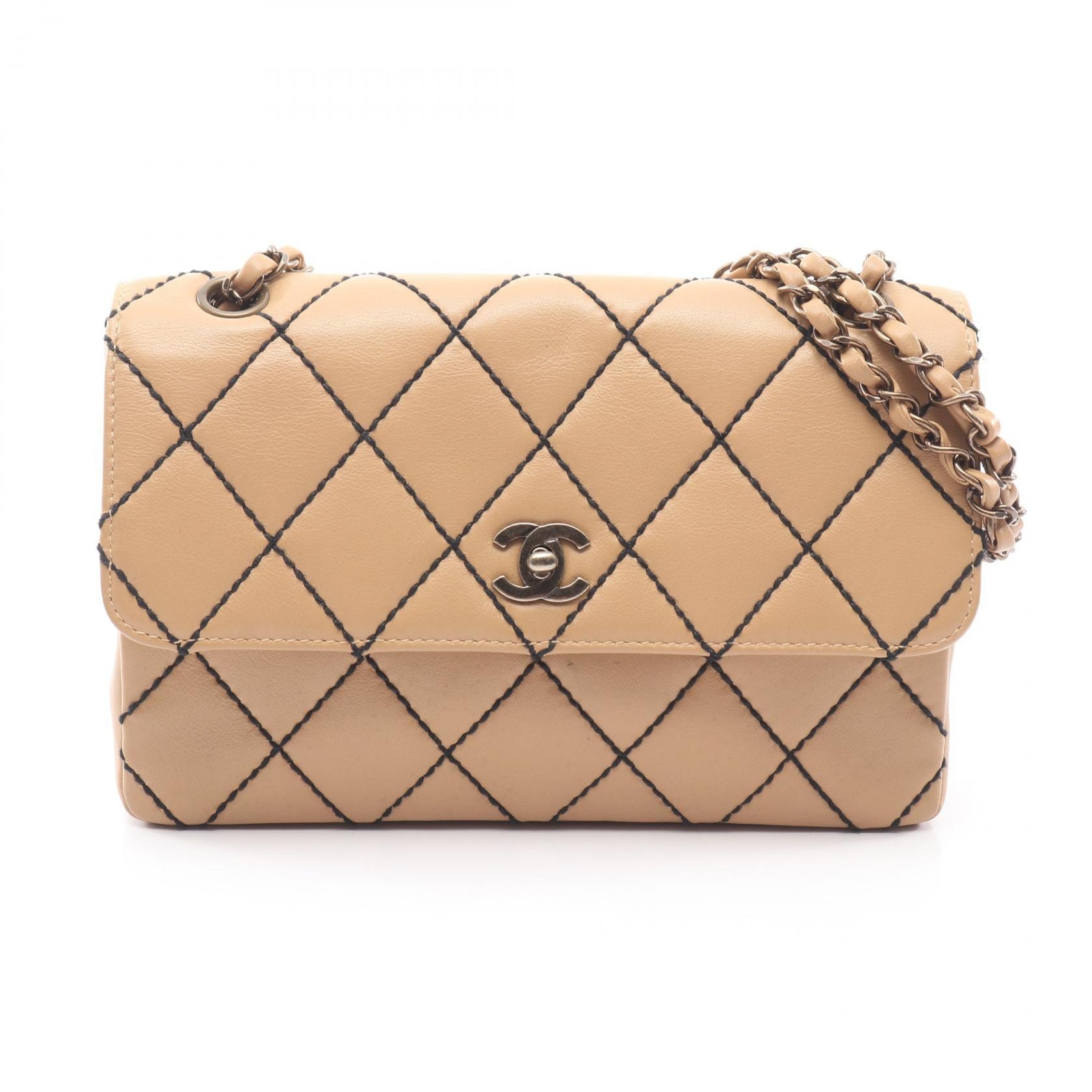シャネル CHANEL ワイルドステッチ アンティークゴールド金具 ショルダーバッグ バッグ レザー レディース ベージュ系 【中古】