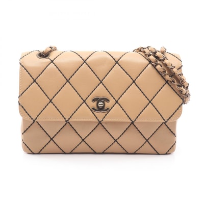 シャネル CHANEL ワイルドステッチ アンティークゴールド金具 ショルダーバッグ バッグ レザー レディース ベージュ系 【中古】
