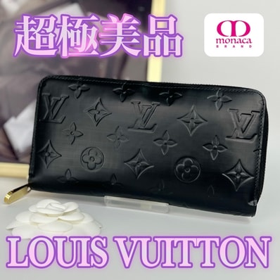 超極美品 LOUIS VUITTON モノグラム ラウンドファスナー 長財布 マットブラック レディース メンズ