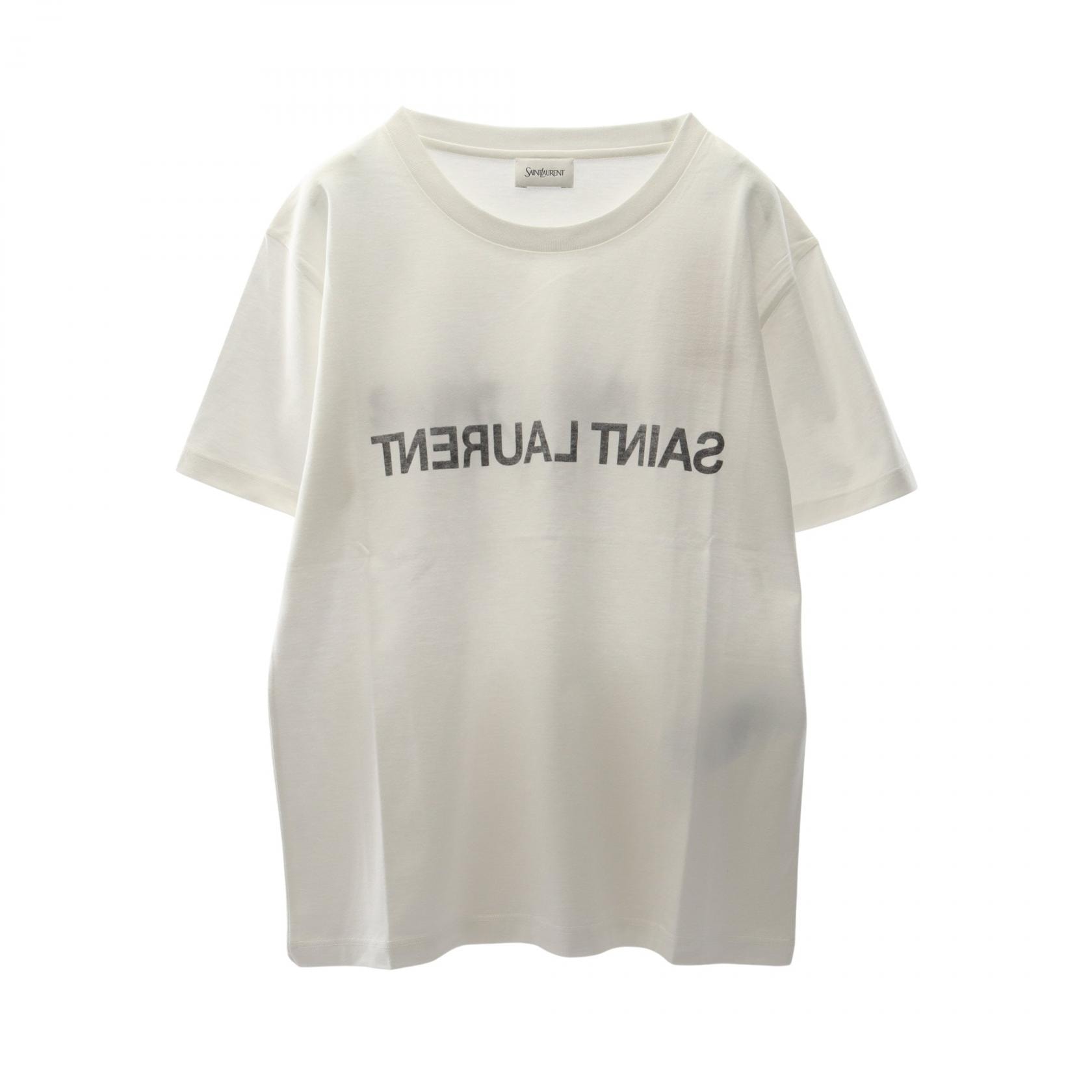 サンローランパリ SAINT LAURENT PARIS リバースロゴ 半袖Tシャツ 衣料品 トップス コットン レディース ホワイト系 665234Y37AW9744M 【新品】