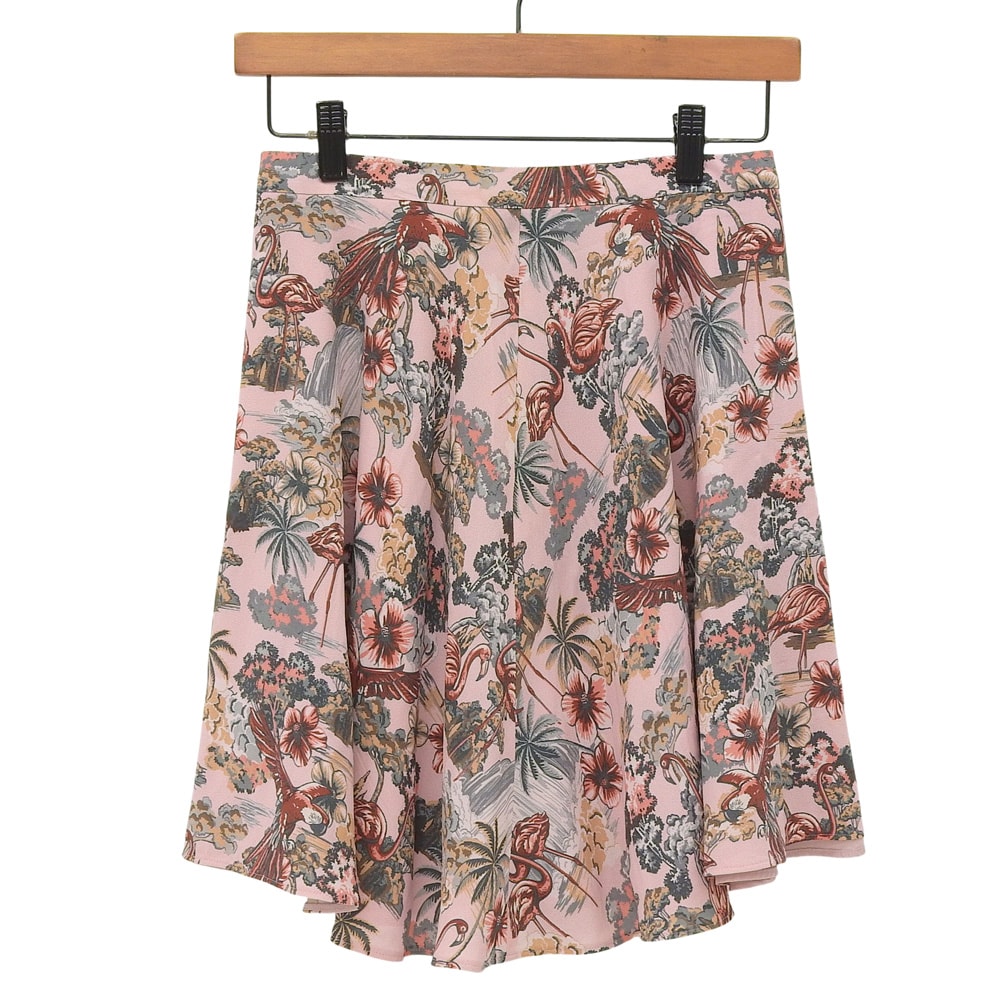 ミュウミュウ 総柄 フラミンゴ ショートフレア スカート レディース ピンク 36 国内正規 MG807 1MQ9 36