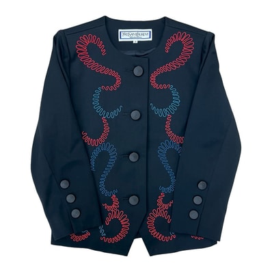 YVES SAINT LAURENT イヴ・サンローラン 刺繍 ウール キュプラ ノーカラージャケット ブラック
72688