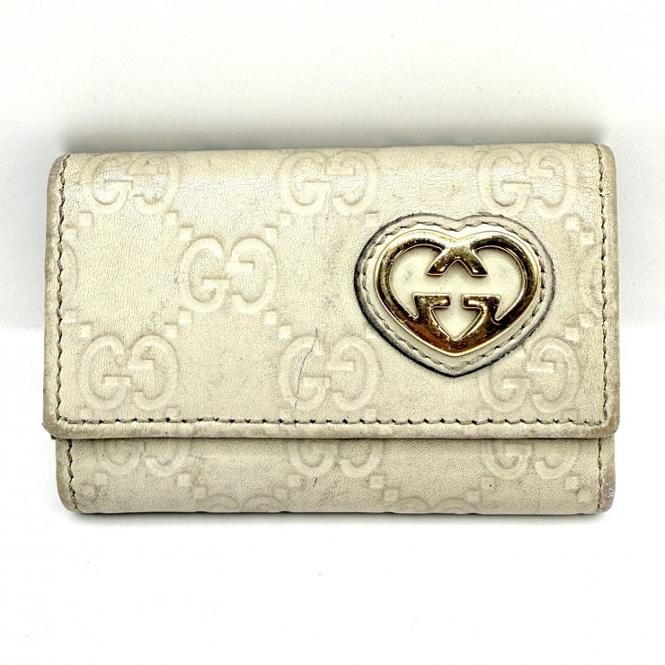 GUCCI(グッチ)ラブリー グッチシマ 6連キーケース キーホルダー アイボリー レザー GG柄 ゴールド金具 レディース 【中古】