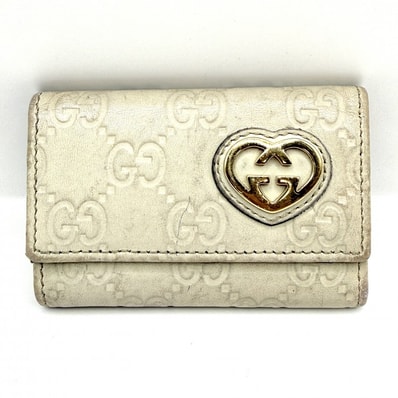 GUCCI(グッチ)ラブリー グッチシマ 6連キーケース キーホルダー アイボリー レザー GG柄 ゴールド金具 レディース 【中古】