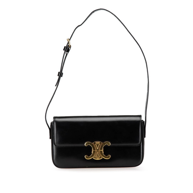 セリーヌ トリオンフ ハンドバッグ ショルダーバッグ 19414 ブラック シャイニーカーフスキン レディース CELINE 中古