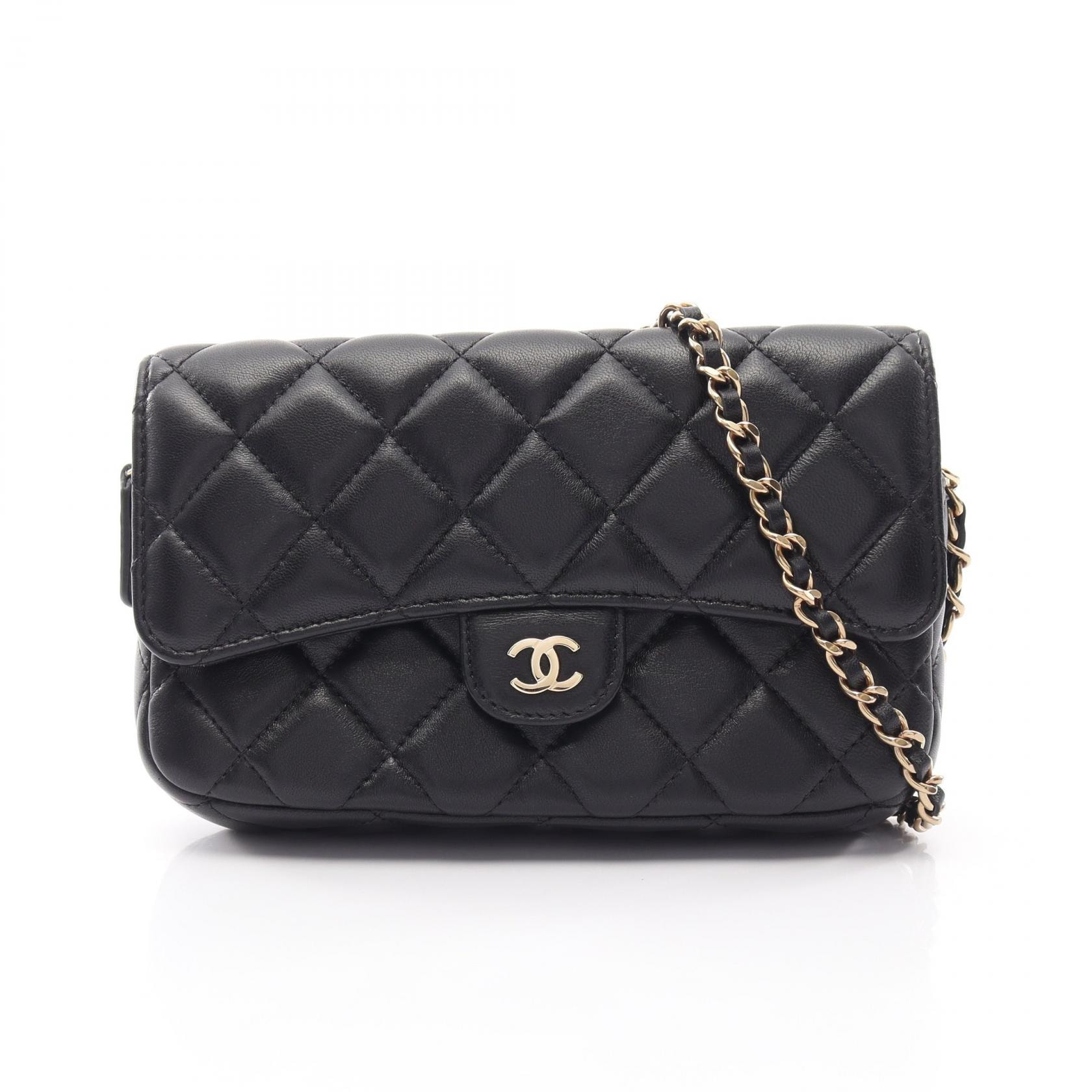 シャネル CHANEL マトラッセ チェーンフォンケースウォレット ショルダーバッグ バッグ ラムスキン(羊革) レディース ブラック系 AP2096 【中古】