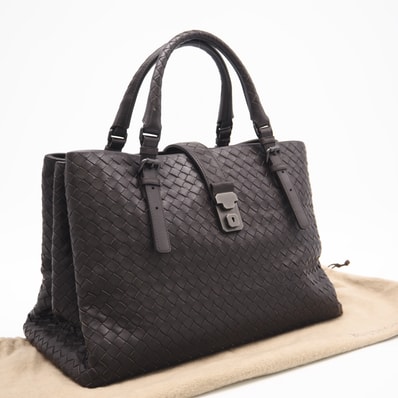 美品 BOTTEGAVENETA ボッテガヴェネタ イントレチャート ローマ ハンドバッグ 171265 ハンドバッグ ブラウン レザー レディース