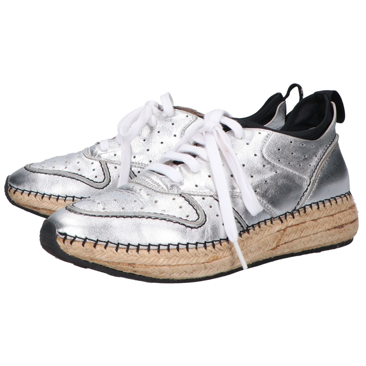 トッズ 【新品同様】XXW29A0T690GLH1920 GOMMA RUN レザーｘラフィア エスパドリーユ ローカットスニーカー/ 37 1/2