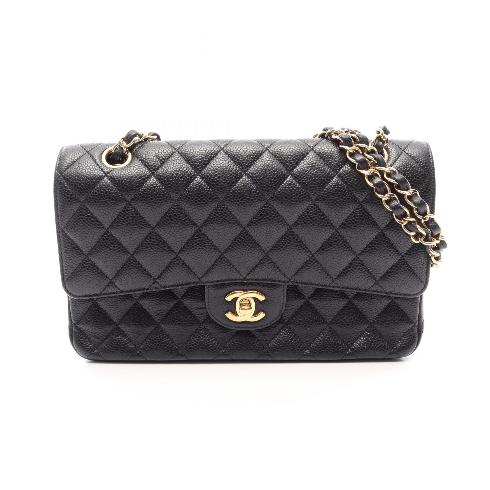 シャネル CHANEL マトラッセ Wフラップ ショルダーバッグ バッグ キャビアスキン(グレインドカーフ) レディース ブラック系 A01112 【中古】