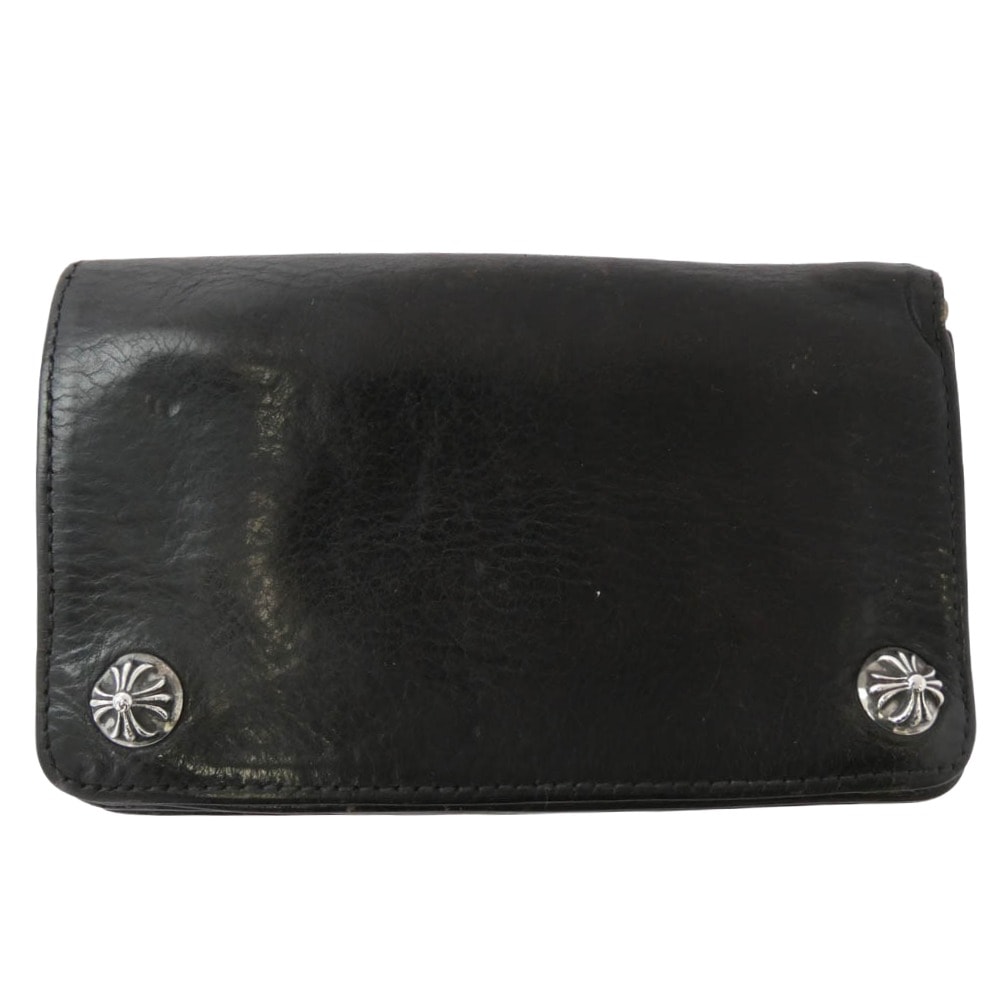 Chrome Hearts 1 Zip Cross Button Leather Wallet "Black"