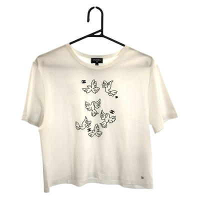 美品 CHANEL シャネル クルーズコレクション ジャン コクトー サイズM ホワイト コットン 半袖Tシャツ クルーネック 604171 【中古】
