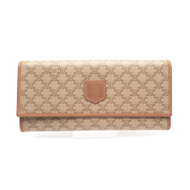 CELINE(セリーヌ)マカダム ヴィンテージ 長財布 ロングウォレット ベージュ ブラウン PVC レザー レディース【中古】