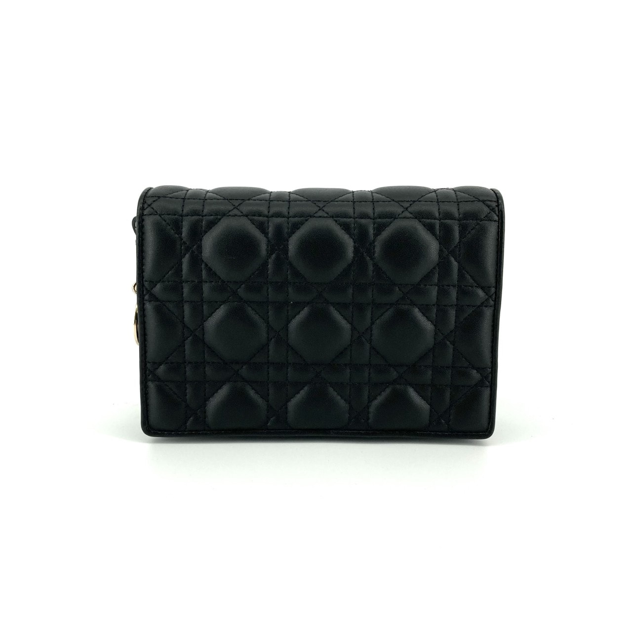 Christian Dior(クリスチャンディオール) Lady Dior カナージュラムスキン チャーム付 ショルダーバッグ ブラック×ゴールド