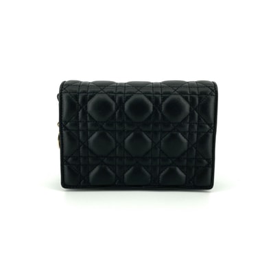 Christian Dior(クリスチャンディオール) Lady Dior カナージュラムスキン チャーム付 ショルダーバッグ ブラック×ゴールド