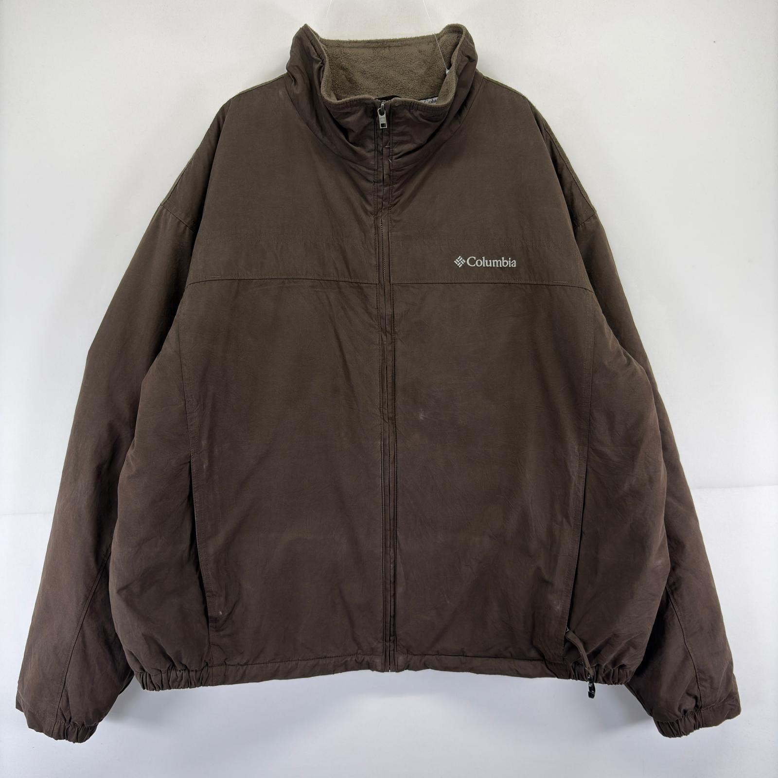 古着 コロンビア Columbia ジャケット 中綿入り ワンポイントロゴ 大きいサイズ フルジップ ブルゾン アウトドア 2XL  ブラウン メンズ