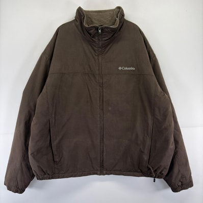 古着 コロンビア Columbia ジャケット 中綿入り ワンポイントロゴ 大きいサイズ フルジップ ブルゾン アウトドア 2XL ブラウン メンズ