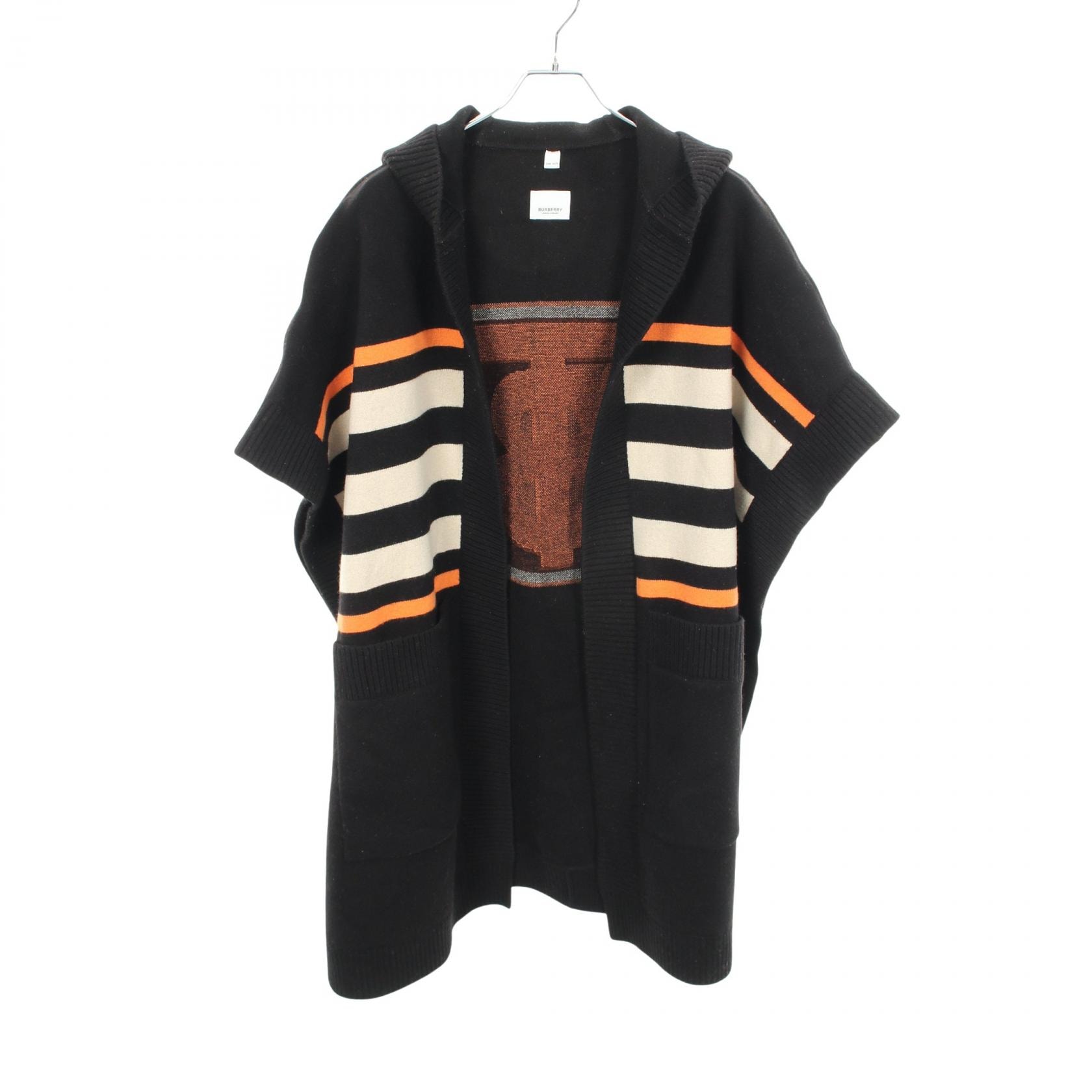 バーバリー BURBERRY TBロゴ フード付き ポンチョ 衣料品 アウター ウール カシミヤ レディース ブラック系 / オレンジ系 / アイボリー系 8017769 【中古】