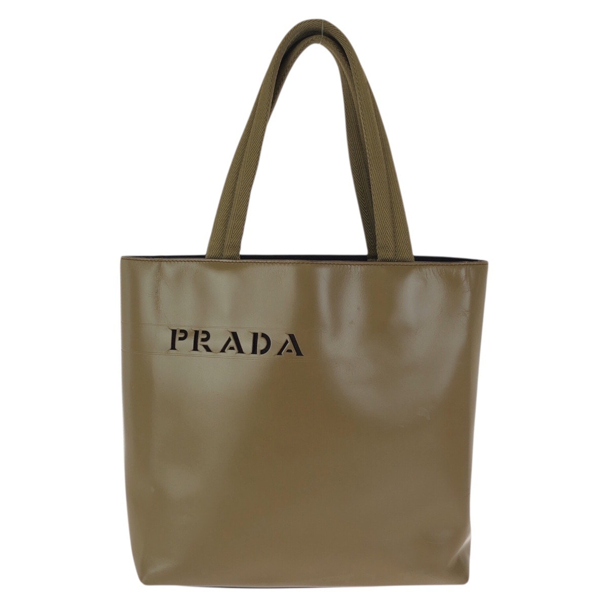 美品 PRADA プラダ ロゴ型抜き カーキ レザー トートバッグ ハンドバッグ 601644 【中古】